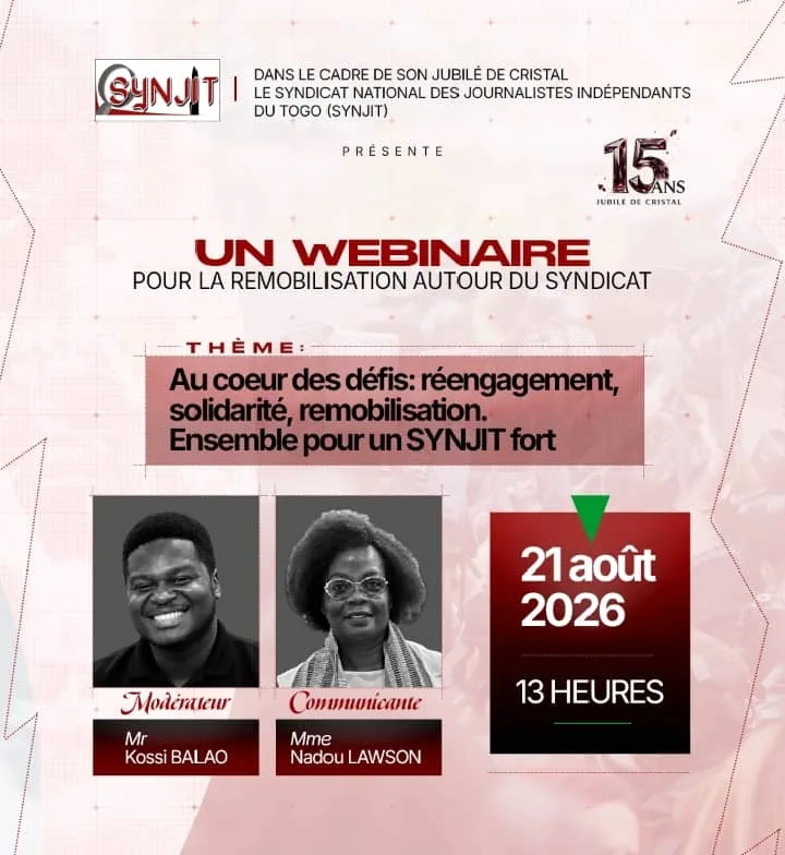 15 ans d&rsquo;engagement syndical : Le SYNJIT annonce un webinaire de remobilisation des journalistes togolais